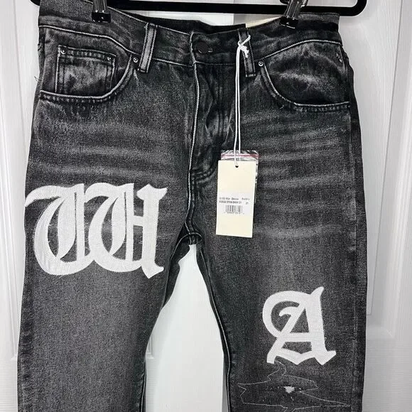 NWT mnml Men's D198 War Straight Denim Size 31 Distressed gray black denim - Picture 3 of 9